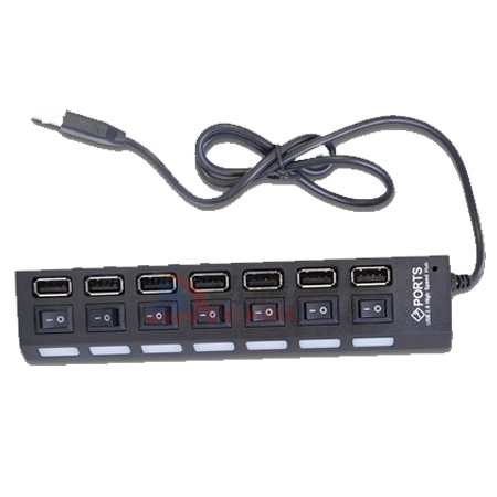 7 Port USB 2.0 Power Hub High Speed Adapter w/ ON/OFF Switch Laptop PC USB-A
